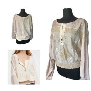 We The Free People sz S Eaglewood Bandana Patchwork Henley Embroidered T…